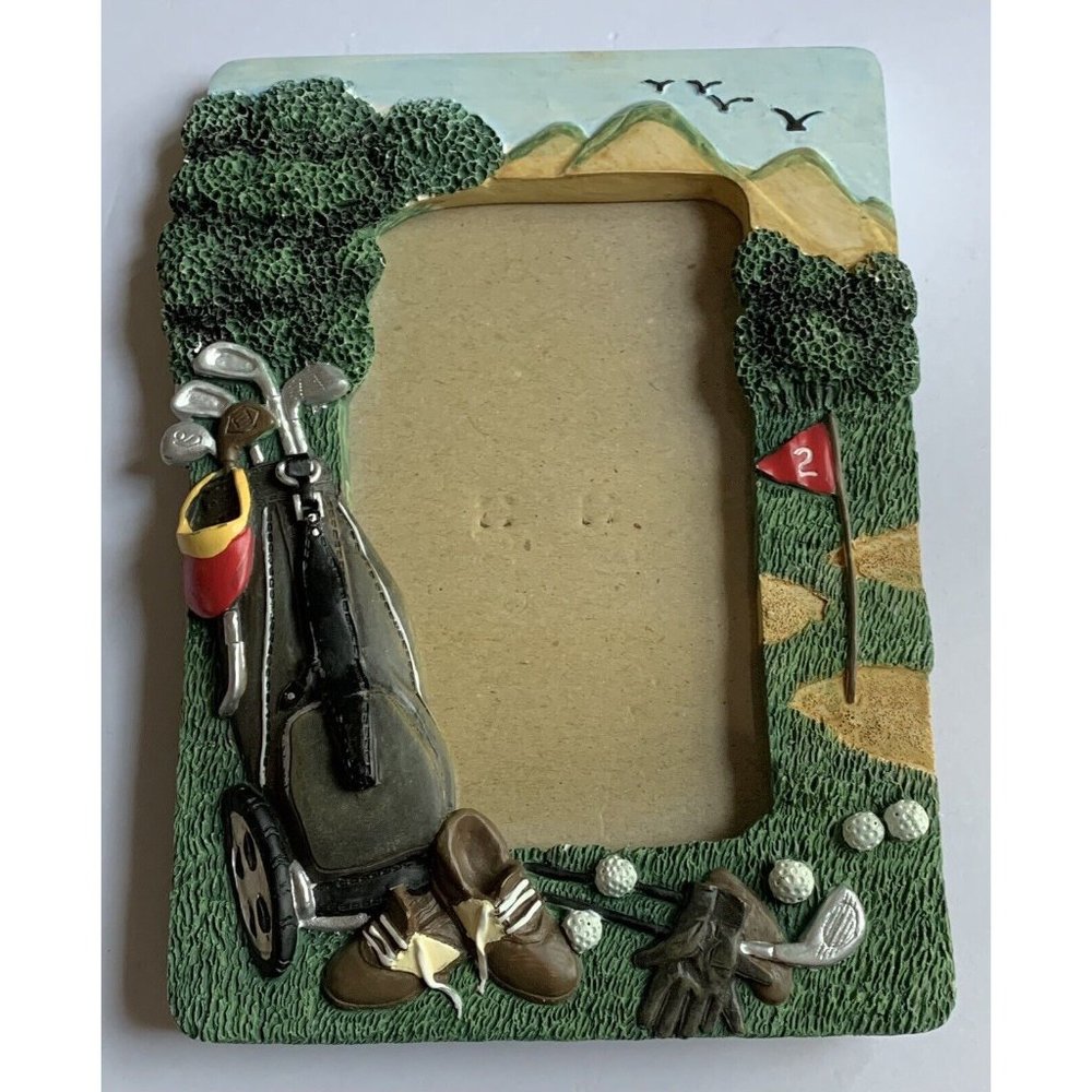3D Picture Frame Golf Balls Bag Cart Clubs Shoes Hat Gloves Flag Green Course